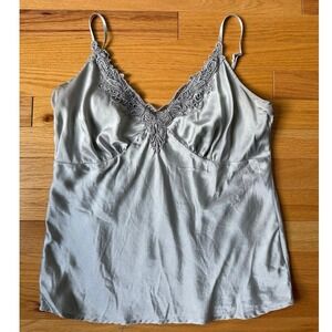 Worthington Vintage Y2K Silver Gray 100% Silk Lace Trim Cami Babydoll Large
